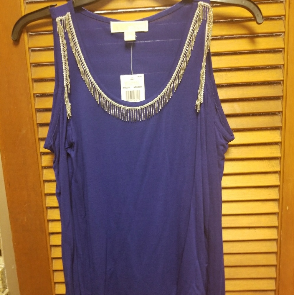 Michael Kors open shoulder top size small in blue
